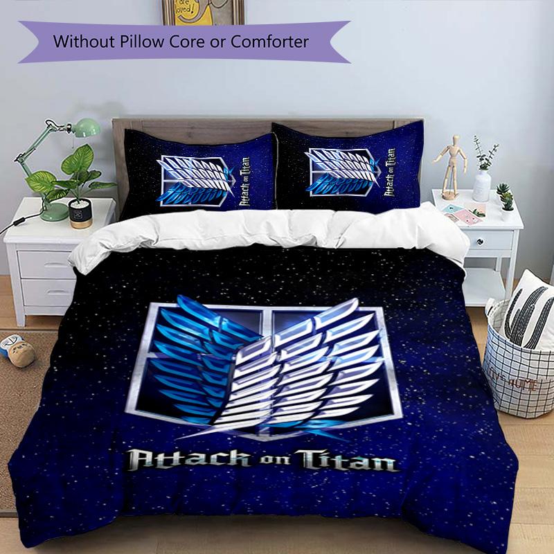 Attack on Titan 3pcs Bedding Set Duvet Cover Closure Includes 1 Duvet Cover & 2 Pillowcases for All Seasons Bedroom Home Dorm Decor