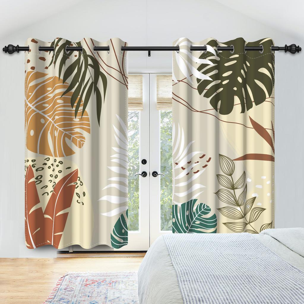 Boho Tropisches Blattmuster Vorhänge Erdtöne Palmenblatt Bedruckte Vorhänge Für Wohnzimmer Schlafzimmer Küche Verdunkelnde Fensterbehänge
