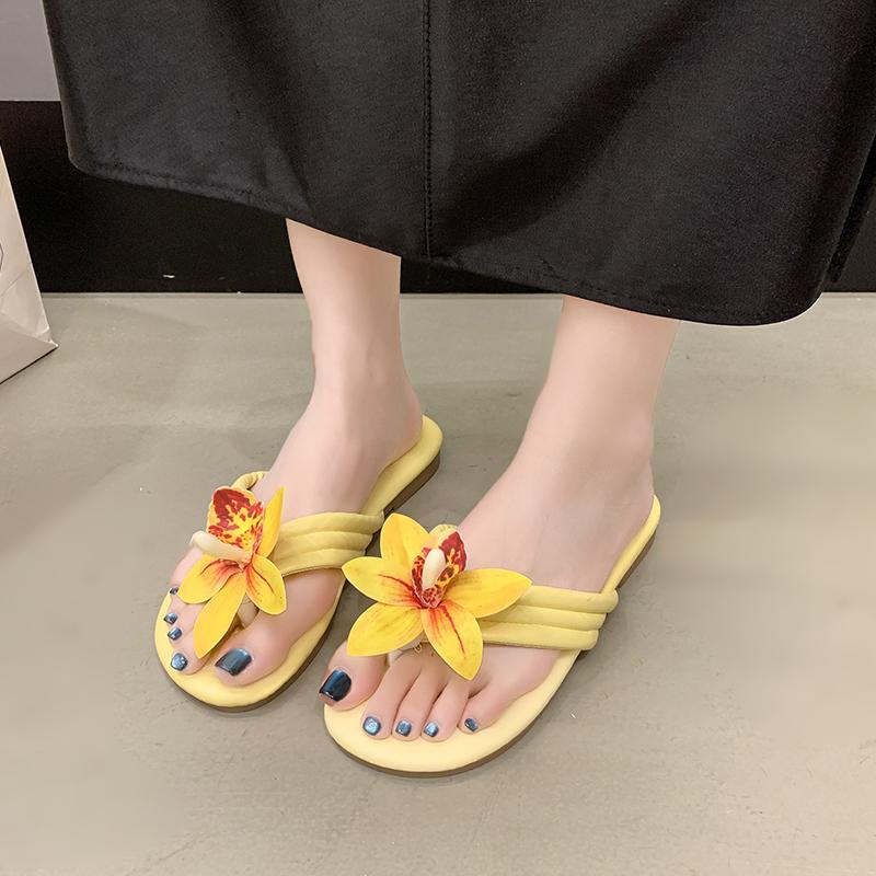 Flat Bottom Phalaenopsis Flip Flops Summer New Round Head Clip Toes Soft Bottom Non-Slip Low Heel Beach Cool Mopping