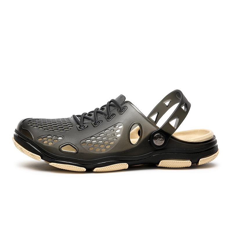 

Лето 2025, новая пляжная повседневная обувь с отверстиями, мужские желеобразные туфли, модные повседневные шлепанцы 40-45 размера постоянно в наличии 45 чёрный