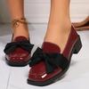 Women'S Slip-On Loafers with Black Bow Detail - Glossy Synthetic Cover, Comfortable Fabric Lining & Durable Rubber Sole - Versatile Casual Shoes