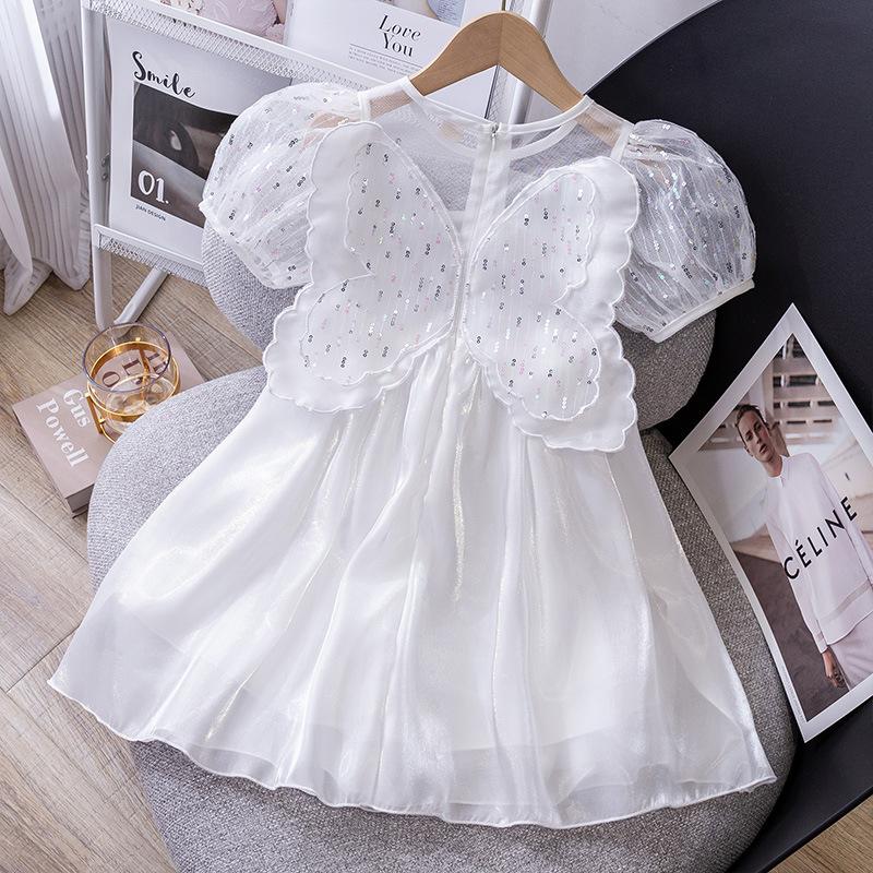 Girls White Tulle Sequin Butterfly Princess Dress Summer Fairy Party Gown For Kids Elegant Sleeveless Evening Wear 100cm белый