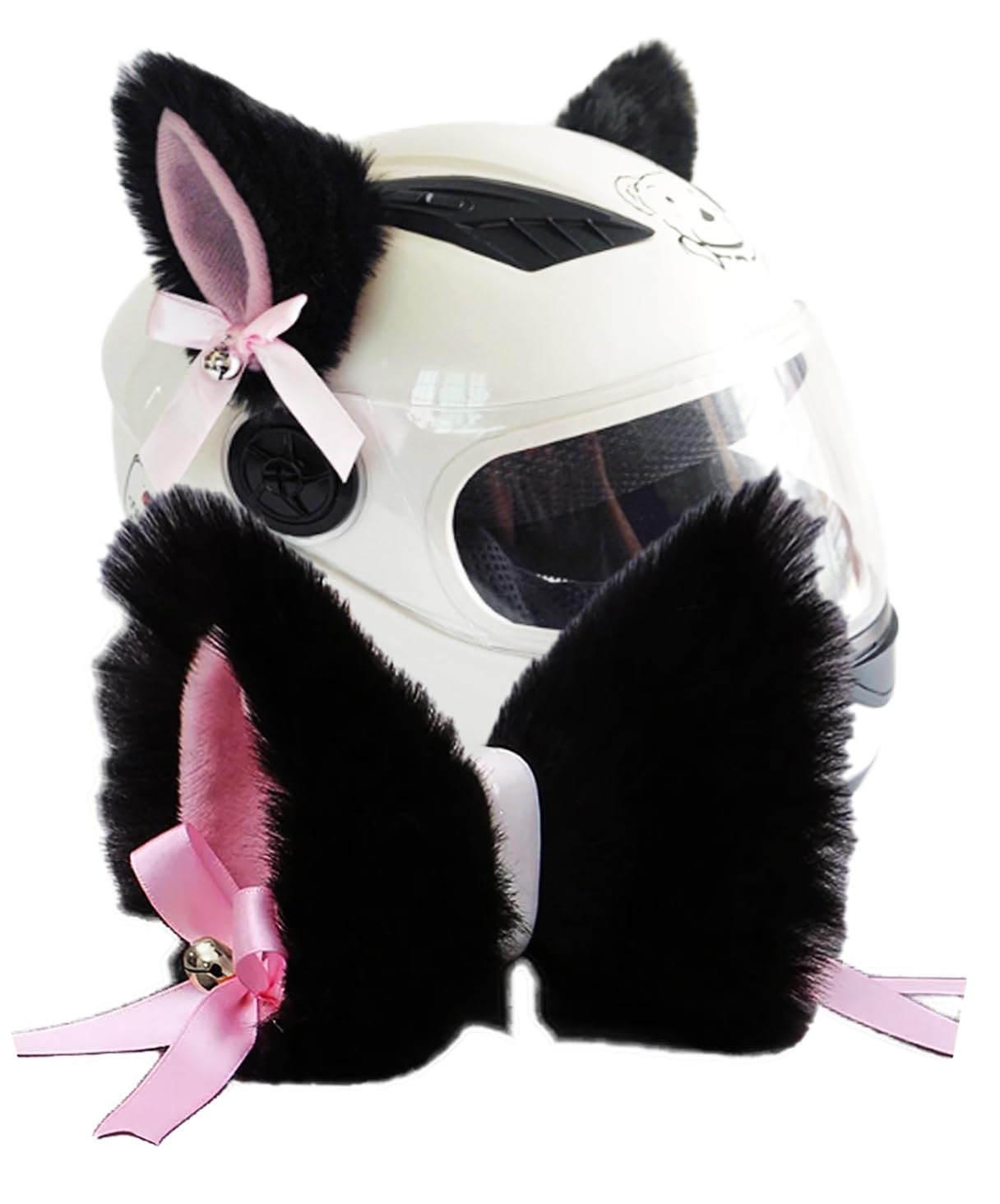 

S.fields.inc Cat Ears for Helmets, Motorcycle, Retrofit, Bicycle, Ribbon, Bell Included, Helmet Parts, Accessories (Black) чёрный