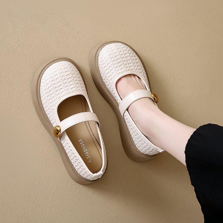 

Sheepskin version~ 2025 summer new woven breathable hollow women s shoes silver summer Mary Jane thick-soled cool single shoes 40
