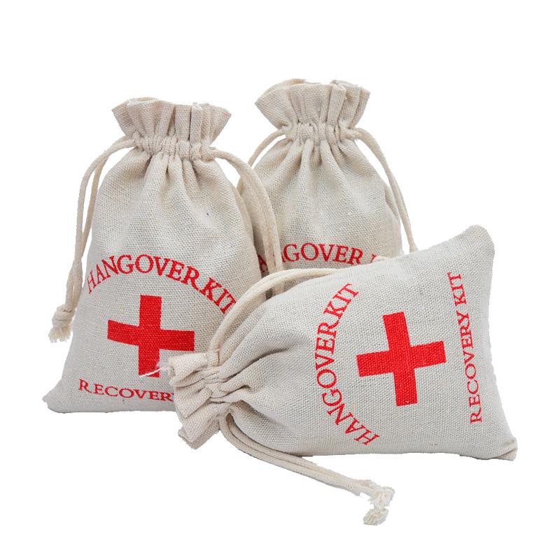 Red Cross Hangover Kit Cotton Drawstring Bag - Medicine Gift Packaging