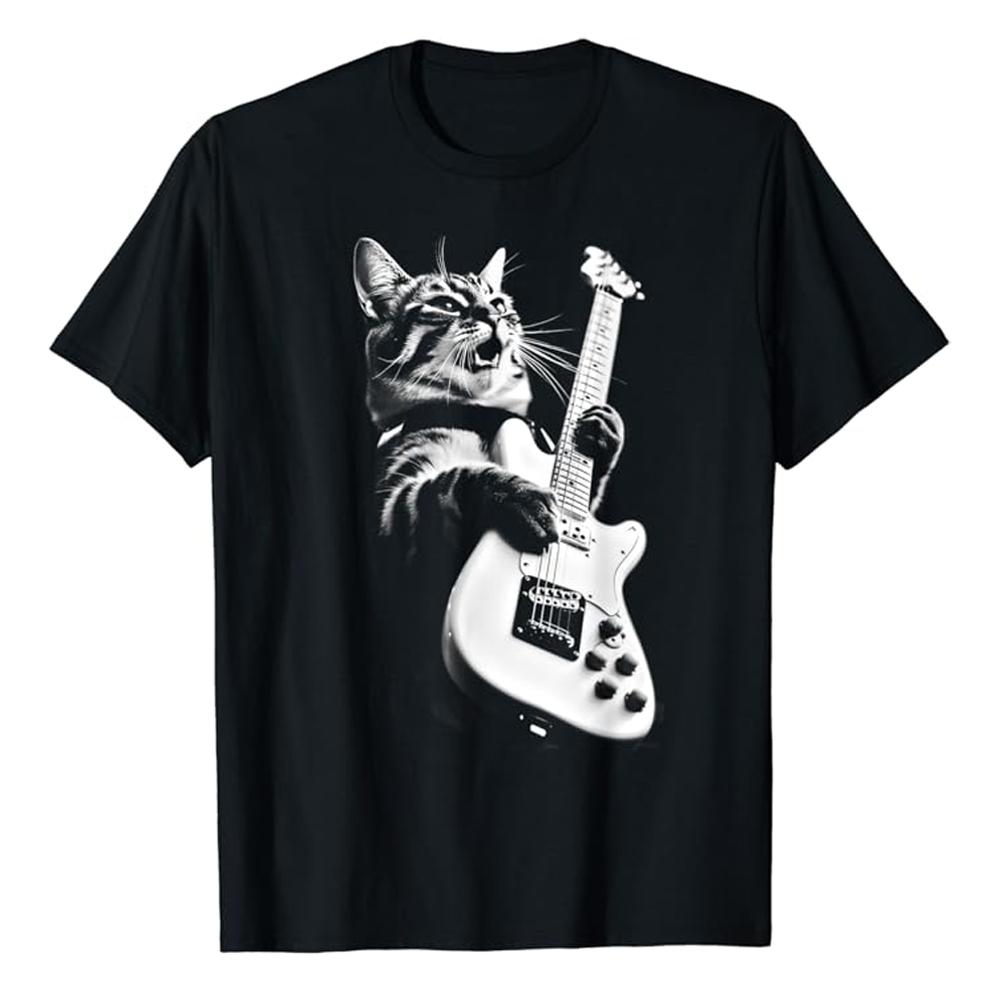 Van Gogh Starry Night Cat T-Shirt Hip Hop 100% Cotton Streetwear New Fashion Casual Tops Tees Classic Fit Cat Lover Neck 51314
