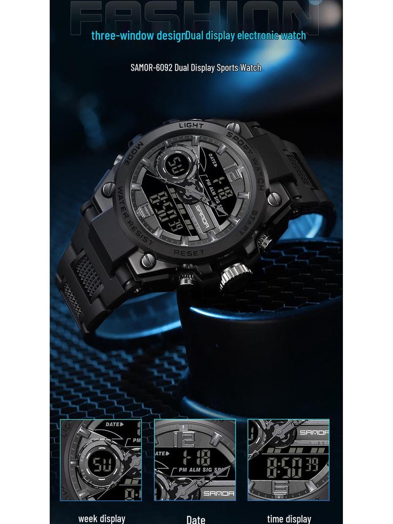 Sanda Trendy Waterproof Sports Watch - Minimalist Design with Dual Display for Students
