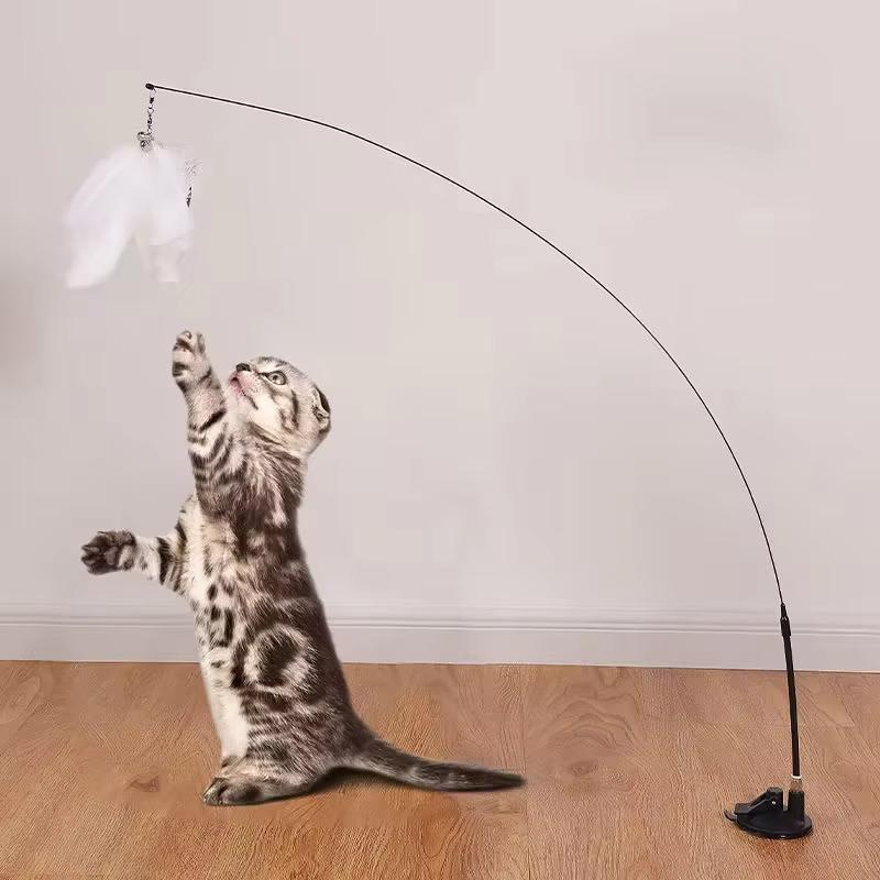 Cat Toy, Teaser Stick, Feathers, Interactive Toy, Feather Replacement, Extended Stem, Suction Cup, Cat Accessories