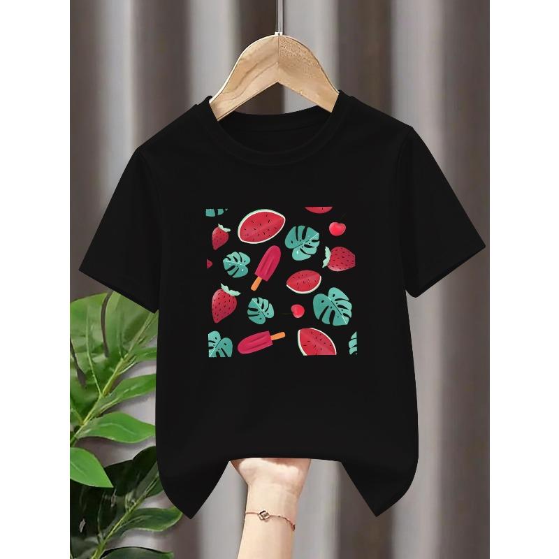 Kids Crewneck Short Sleeve T-Shirt, Summer Fruit Plant Graphic Print