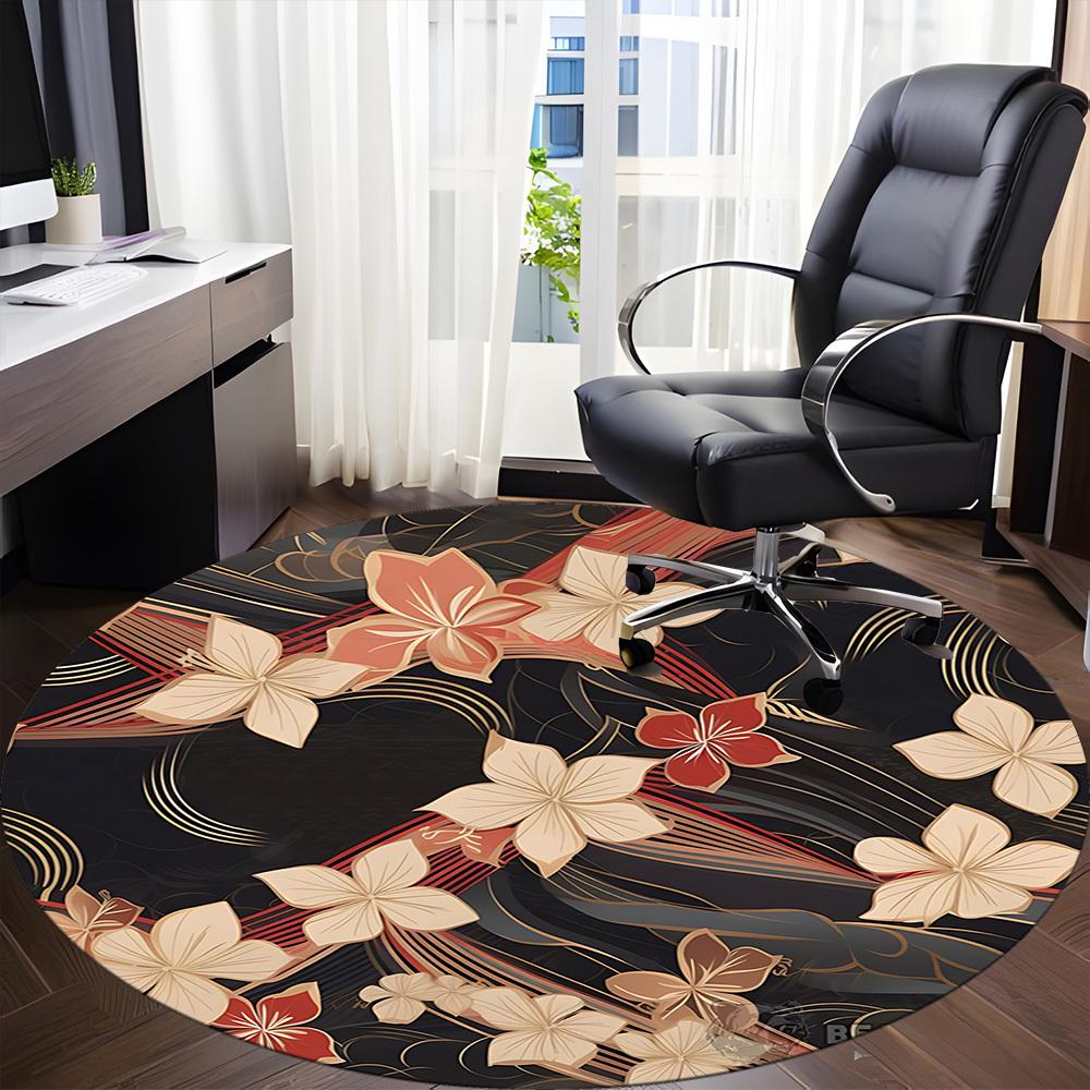 1pc Floral Pattern Office Round Rug, Non-slip, Soft and Durable Office Rug for Interior Decoration, Perfect for Office,Decoration yy260204086