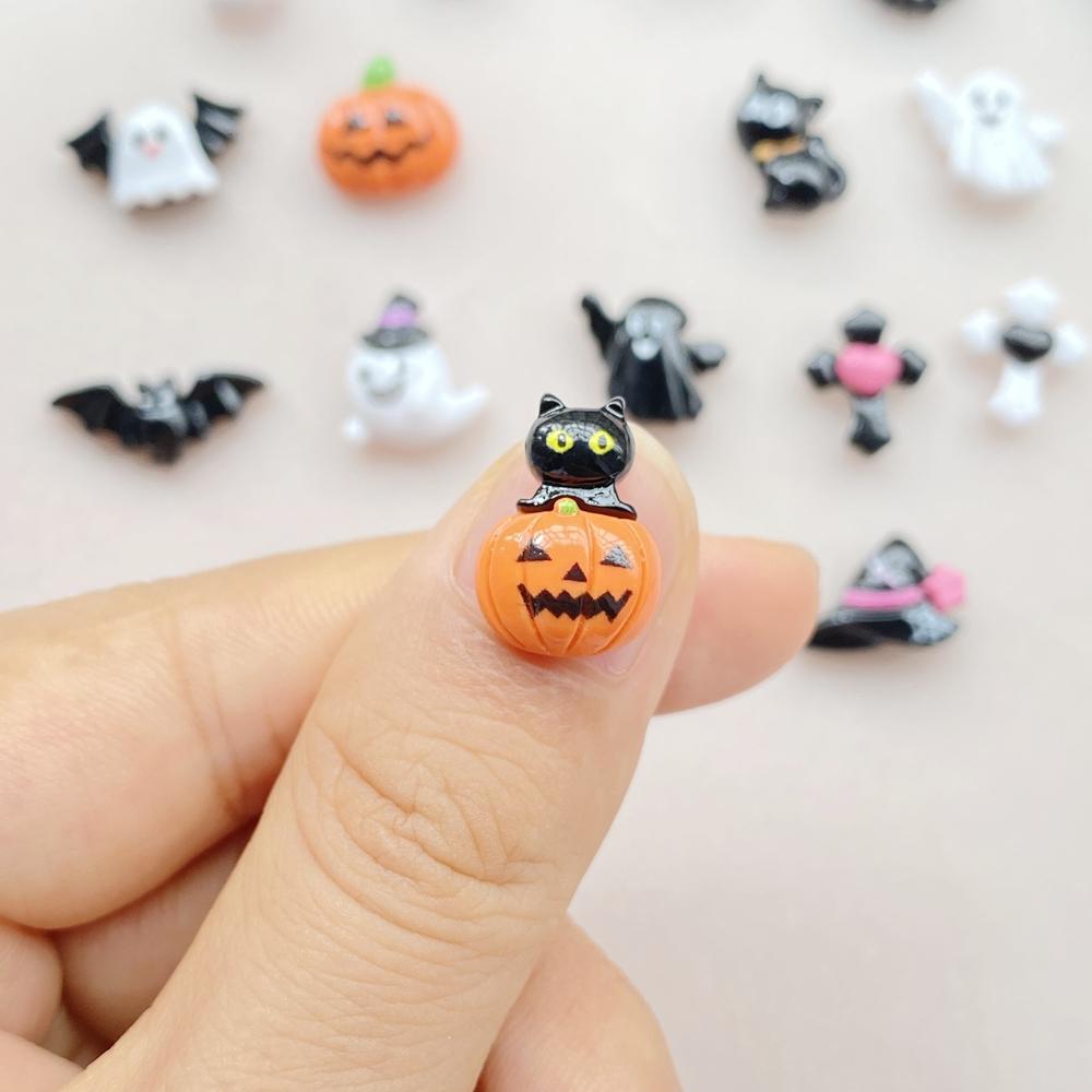 20Pcs Cute Cartoon Halloween cat, pumpkin, bat Nail Art Resin Designer Charms DIY Craft For Nail 3D Decorations Jewelry