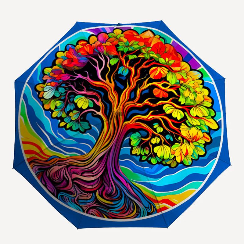 

1pc Tree Life Automatic Open/Close Umbrella with Folding feature Compact Travel Umbrella, Lightweight design, for Commuting, Business027