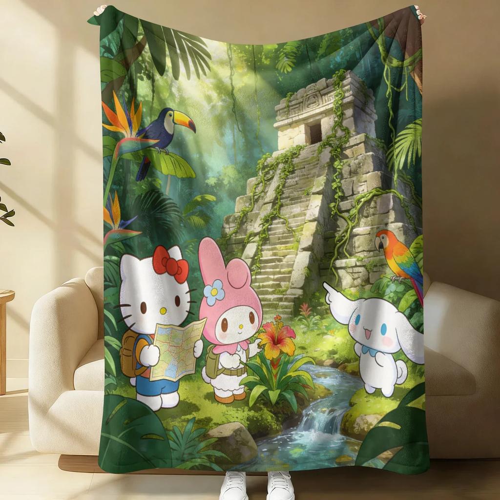 Sanrio Spring Forest Flannel Blanket Kawaii Hello Kitty Print Soft Warm Fluffy Throw Bed Sofa Cover Nap Office Shawl Summer