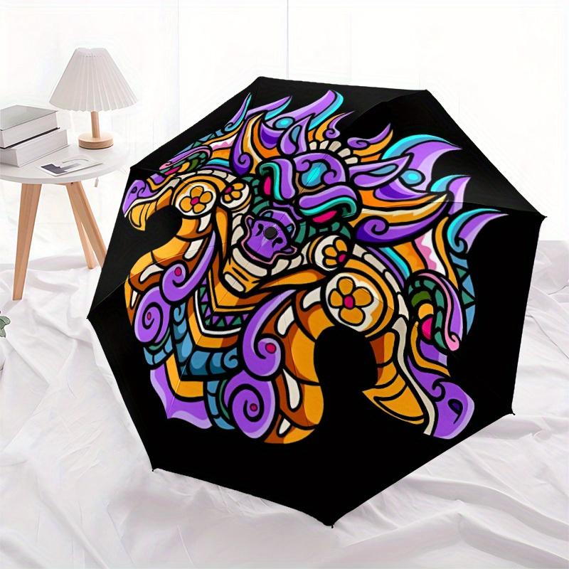 1pc Dragon Mandala Automatic Open/close, Heavy-Duty Iron Frame & 8-Rib structure, Compact Folding Umbrella for Women/Men, All-Season Travel, Halloween