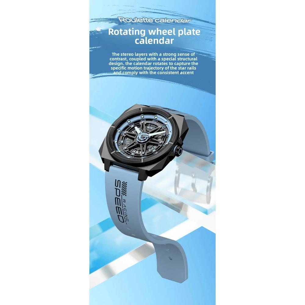 ABORNI 5006 Orologio Sportivo da Uomo Stile Meccanico Calendario Quarzo Cinturino in Silicone Quadrato Serie Yonghui Star Track Orologio per Uomo