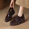 High heel thick sole pointed sheepskin single shoes~ 2025 spring and autumn new lace-up 8cm wedge heel waterproof table leather loafers