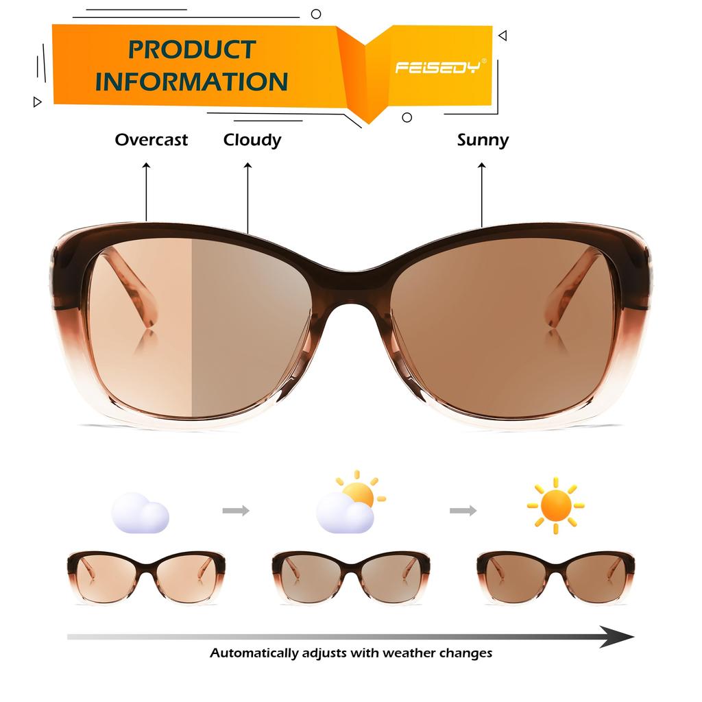 Sunglasses for Photochromic Cool and UV UV400 For Outdoor B0144 [FEISEDY] Women, Sunglasses, Polarized, Fashionable, Elegant, Protection, Cut, Use,