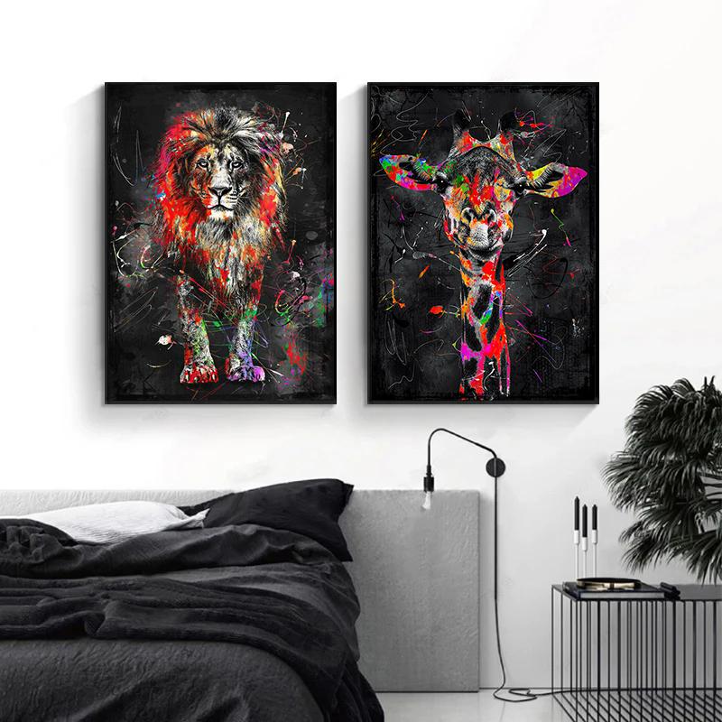 Abstract Colorful Animals Lions Oil Paintings On Canvas  Modern Posters and Prints Wall Art Pictures for Living Room Home Decor