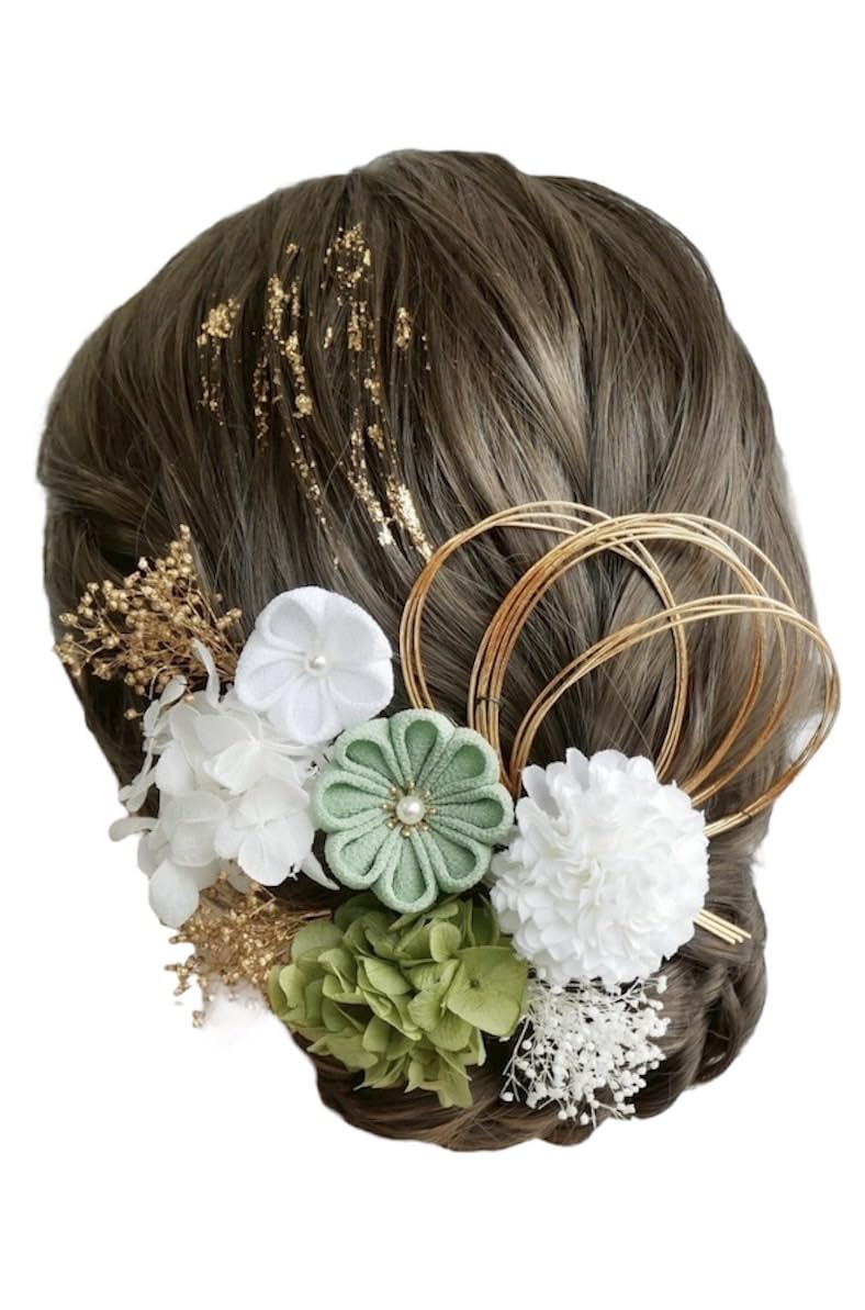 

Lomeri Hair for and Furisode T49 Tsumami-zaiku Ornament, Chirimen, Coming-of-Age Ceremonies, Graduations, Weddings, Kimono, (Green) зелёный