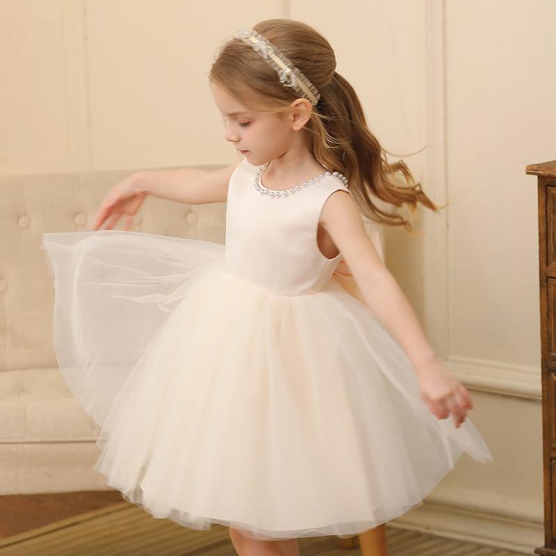 Sleeveless Mesh Tulle Puffy Princess Dress For Kids Girls Wedding Party Birthday