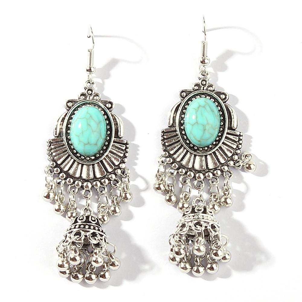

Ethnic Alloy Style Dangle Earrings Featuring Peacock Blue Finish For Ladies