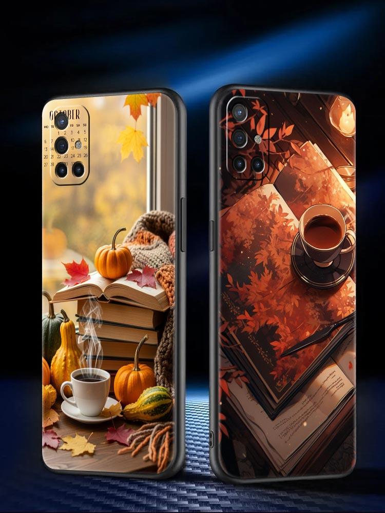Phone Case For Oneplus 13R 13 12 10T 11 R10 Nord N100 N200 N10 9 9R CE 2 3 Z Pro Lite 5G Soft TPU Pumpkin Autumn Leaves Coffee