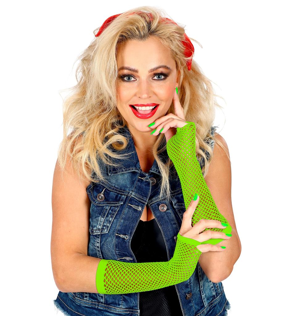 Neon Green Disco 80s Mesh Gloves