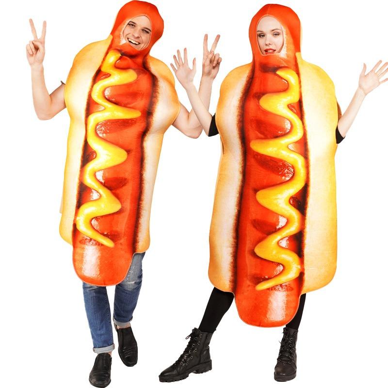 Halloween Adult Hot Dog Funny Onesie Hot Dog Cosplay Costume Stage Show Costume