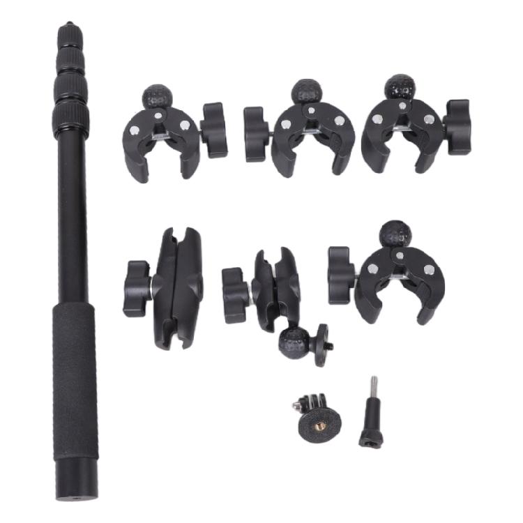 

5 Section Telescoping Action Camera Clamp With 360 Ball Head Adapter Double Grips For Sports Recording Accessories 1