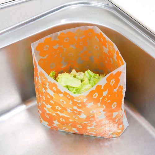 Nexta Sink Drainer Garbage Bags, Gomikko Poi, Stand Type E, Floral Orange, 250mm W X 180mm H (120mm Bottom Gusset), No Need for Corner Drainers, 50 Dr