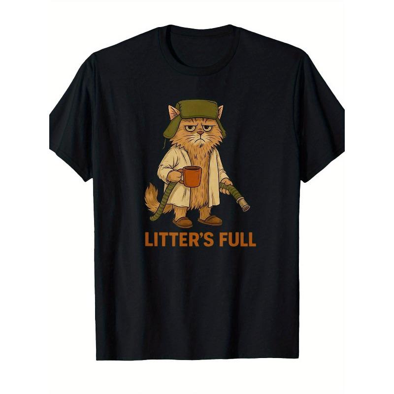 

European sizes cat full warehouse parody printed T-shirt round neck short sleeved men s T-shirt, breathable casual sports top, holiday gift 4XL