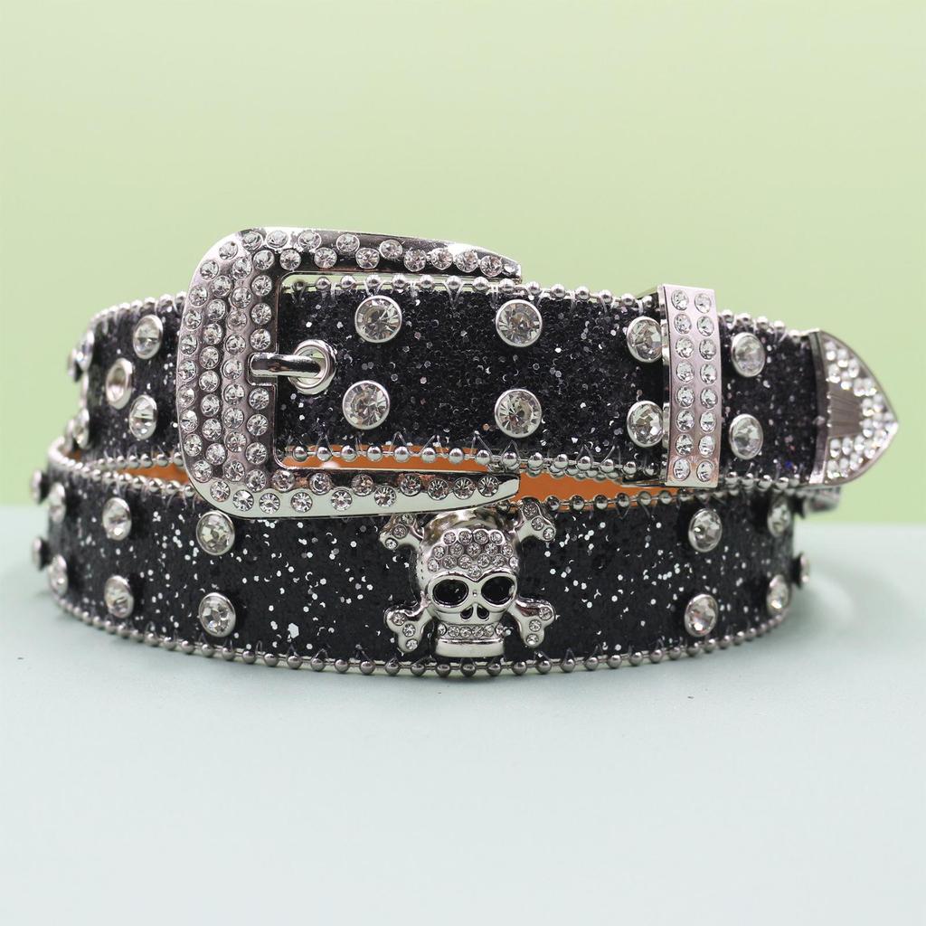 European Style Punk Skull Belt with Rhinestones - Unisex Rock Fashion Accessory