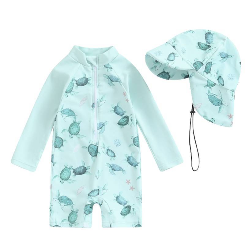 Childrens Polyester Long Sleeve Swimsuit With Hat And Full Coverage For Pool And Beach Play