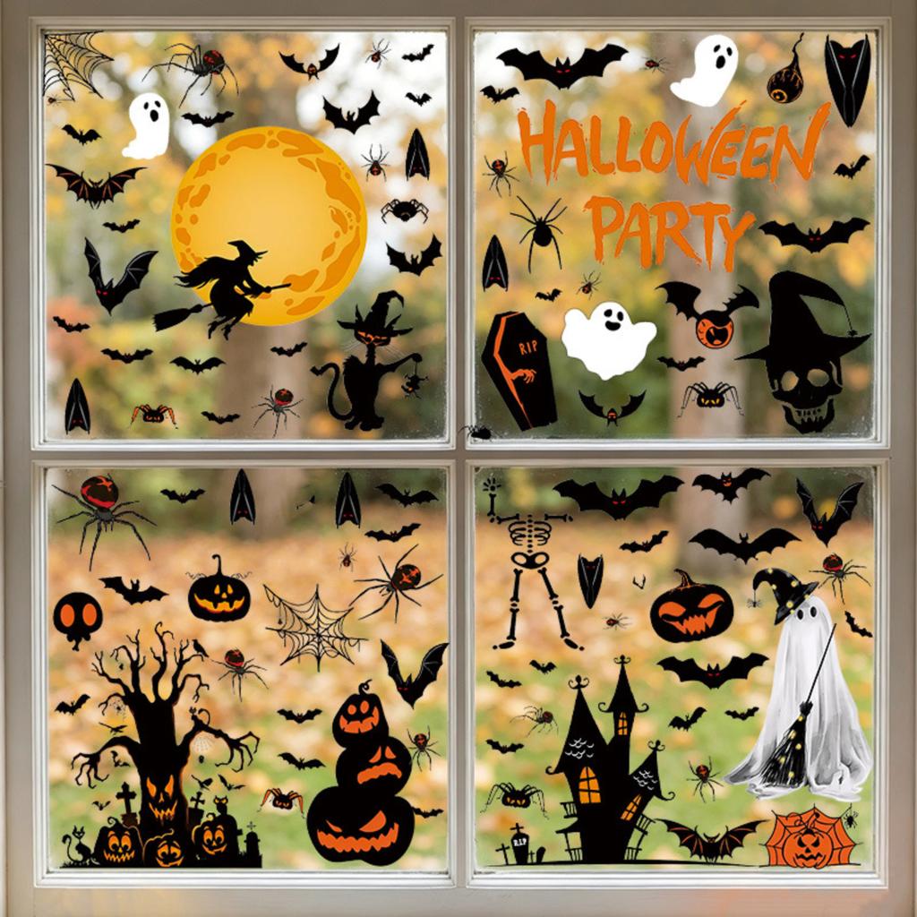 Halloween Static Cling Window Stickers PVC Removable Holiday Party Decorations for Living Room Bedroom Walls Glass Doors