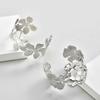 Chunky Silver Color Cuff Bracelet, Stainless Steel Large Flowers Bangles, Adjustable Fashion Accessory for Women And Men