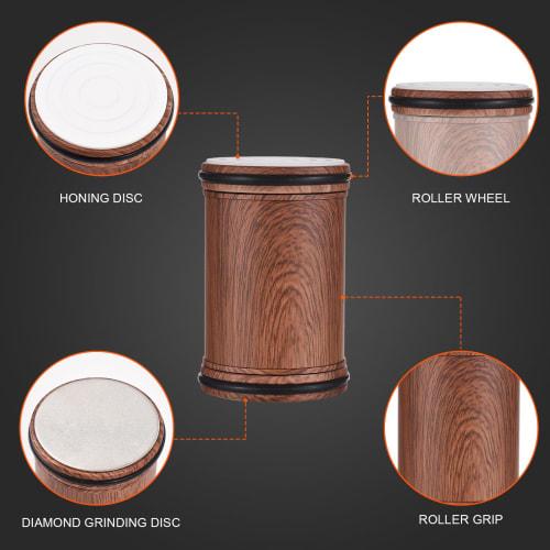 Rolling Knife Sharpener, Removable Rolling Knife Sharpening System with 15- and 20-Degree Magnetic Knife Sharpening Supports, Brown