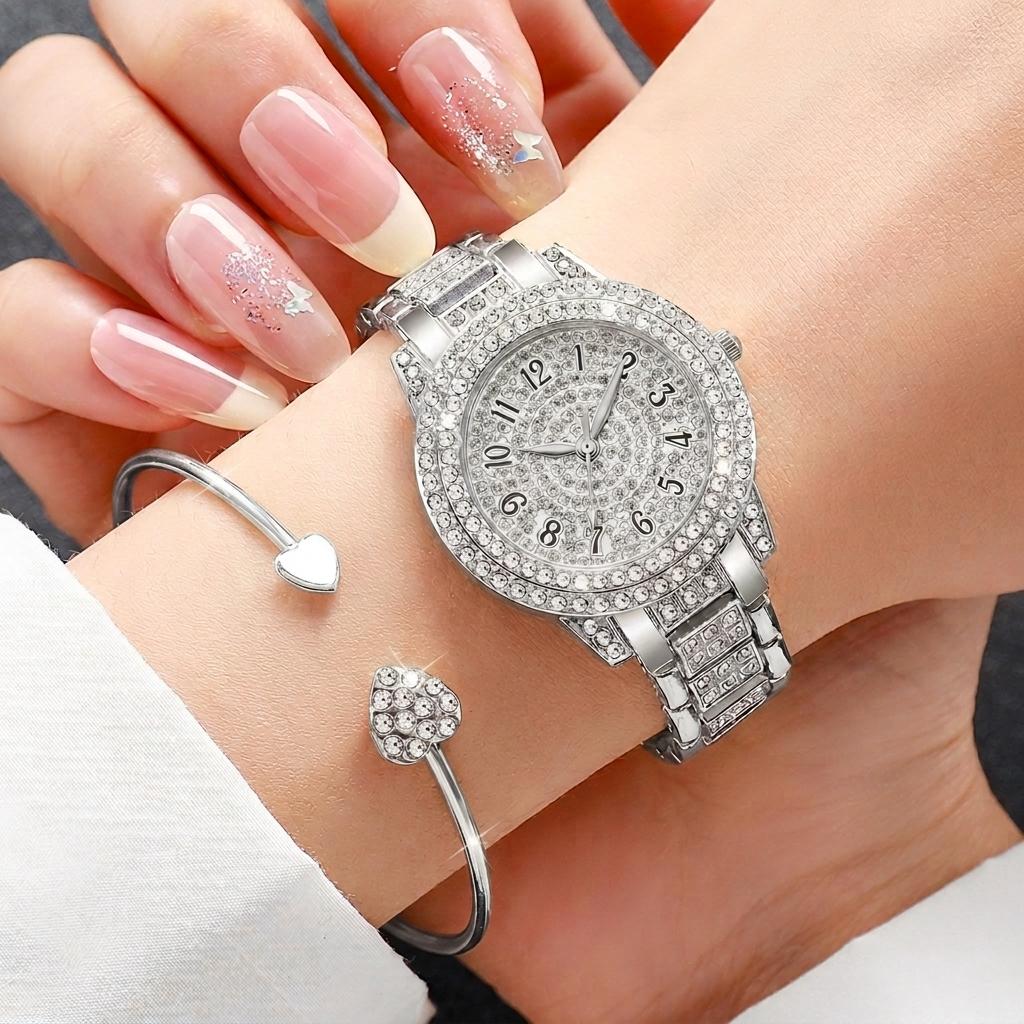 Xiaomi 6PCS Luxury Rhinestone Women Watch Heart Jewelry Set Fashion Arabic Dial Ladies Quartz Wristwatches Relogio Feminino Clock Gift