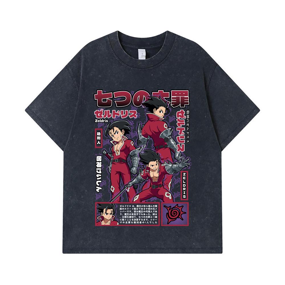 275 GSM Washed T-shirts 100% Cotton Seven Deadly Sins V10 Zeldris Print Unisex Heavy Cotton T Shirt