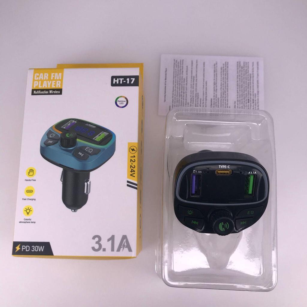 HT Series Car Bluetooth Receiver & FM Transmitter with MP3, Hands-Free Calls, and Fast-Charging Car Charger