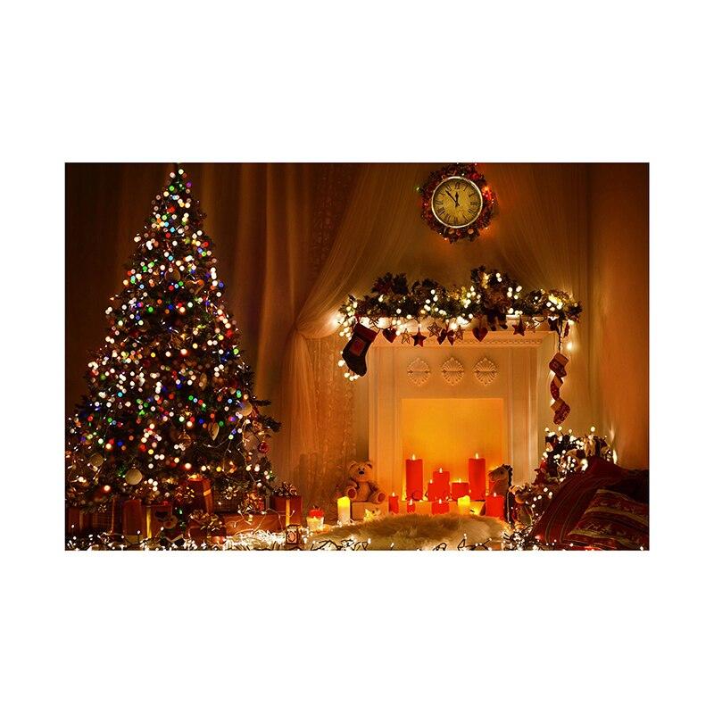 Christmas Fireplace Photography Backdrop Xmas Tree Stocking Photo Background Props for Holiday Family Portrait Studio Shoot Video Party Decor