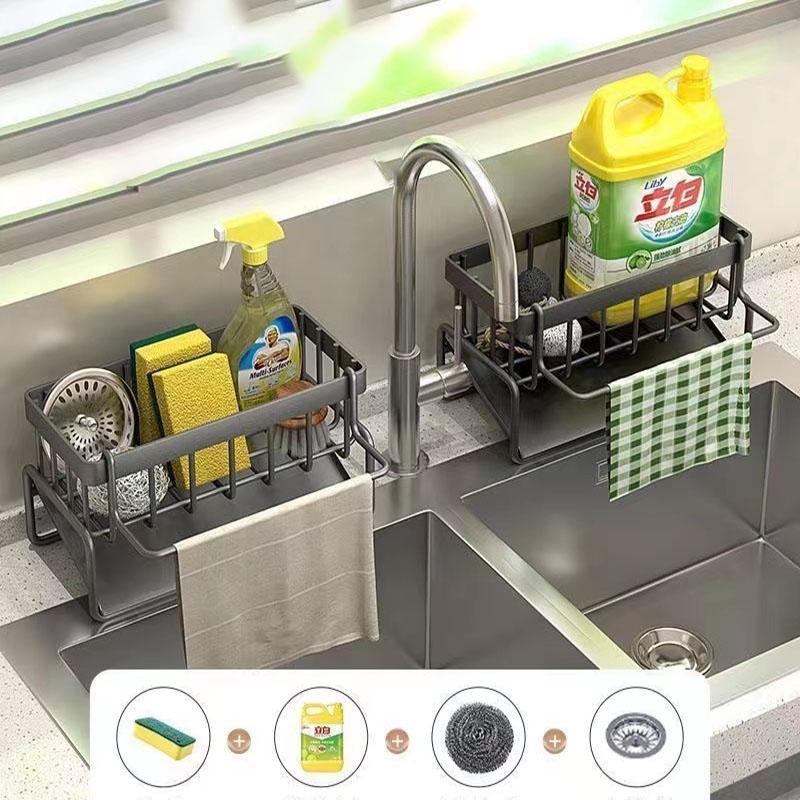 1PCS ABS Kitchen Storage Rack Drainage Countertop Rack With Holder Sink Cloth Multifunctional Faucet Scouring Pad Storage