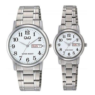 Q and Q Pair Watches A206A207-204 White Dial Mens 32 Mm and Ladies 28 Mm