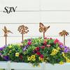 Rust Colored Garden Accents Rusty Silhouette Stake, Rustic Flower Pot Insert for Patio, Vintage Metal Stakes Bird Bee Butterfly And Ladybug