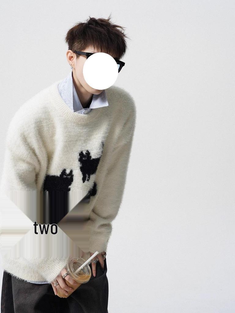 Trendy Cartoon Cat Knit Sweater: Men's Autumn/Winter Round Neck Couple's Loose Casual Style