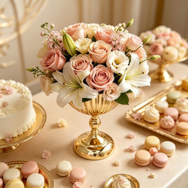Wedding Table Flower Urn Vase, Metal Pedestal Design Compote Bowl Vase for Freshing Flowers, Artificial Flower, Dried Arrangements, Decorative Branch