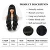 Natural Black Curly Long Wavy Synthetic Wigs with Bangs for White Women Body Wave Dark Cosplay Lolita Hair Wig Heat Resistant
