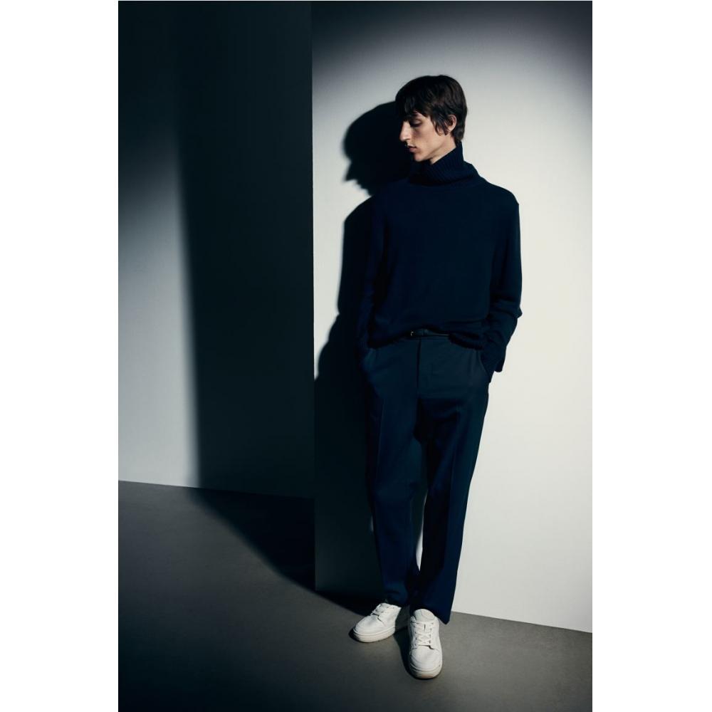 H M Cotton Blend Turtleneck Sweater Navy