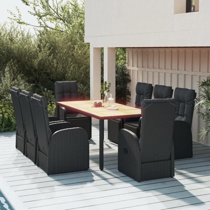 VidaXL Ensemble à manger de jardin 9 pcs Noir Poly rotin et acacia, ensemble de salle à manger, ensemble de salle à manger 3157611