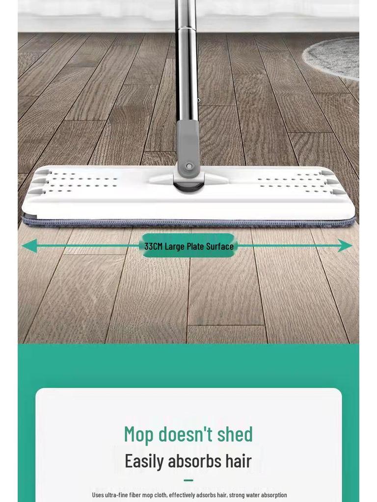 Home Mop Set: One-Step Clean, No-Hand Wash, Thickened Pad, Dual Wet/Dry Use, Includes Bucket for Easy, Lazy Floor Mopping.