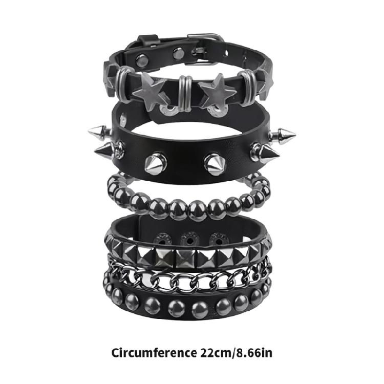 Pack of 4 Elastic Leather Armbands Punk Rock Style Adjustable Wristband for Various Wrist Sizes Nightclubs Cosplay